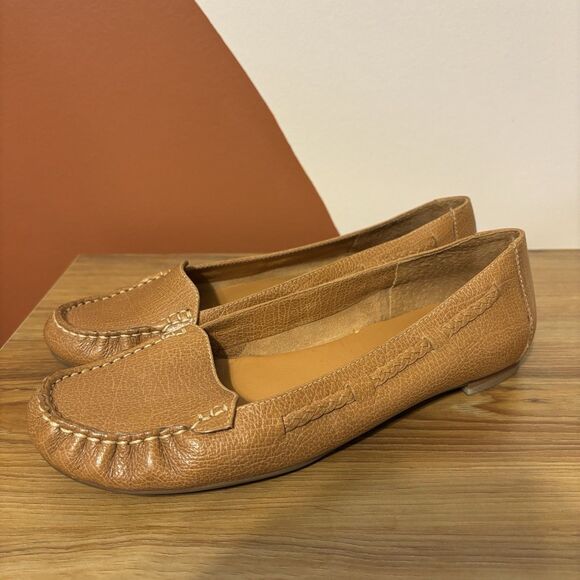 Talbots leather loafers Size 7 1/2 camel brown braided flats preppy old money - Picture 2 of 7